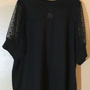 Torrid Black Flocked Heart and Mesh Short Sleeve Sweatshirt